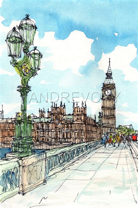 London Westminster Art Print From An Original Watercolor Etsy