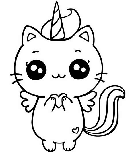 Coloriage Chatlicorne avec coeur Imprimer Gratuit
