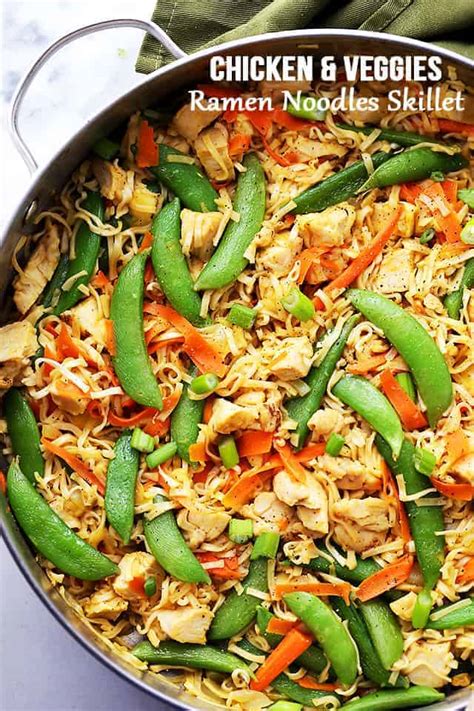 Spicy glass noodles with crispy pork (yum woon sen). Chicken and Veggies Ramen Noodles Skillet Recipe | Diethood