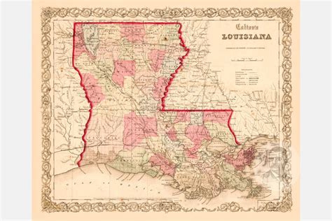 Vintage Louisiana Map 1855 Old Map Of Louisiana Historical Etsy