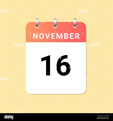 Daily Calendar 16th Of November Month On White Paper Note Vector Stock