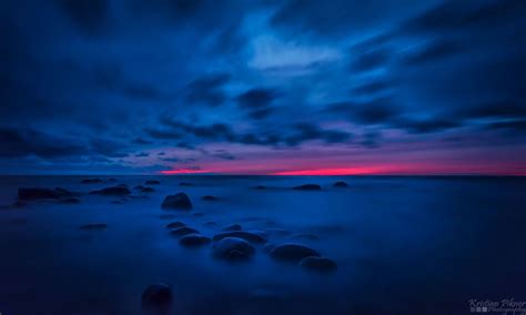 Blue And Red Long Exposure Photo Of Sunset In Beach Panoramic Photography