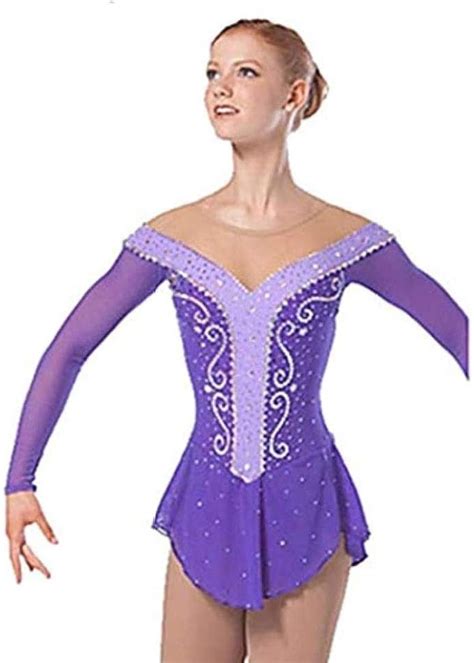Kmgjc Figure Skating Dress，womens Girls Purple Spandex Stretch Yarn