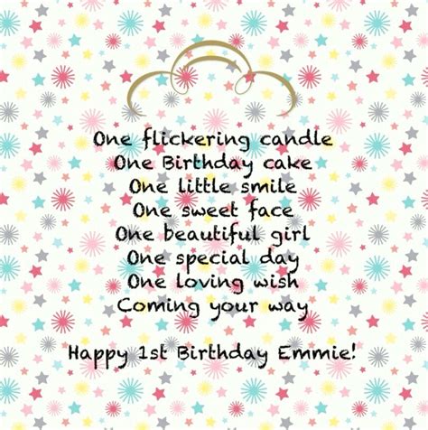 Cute Verse For A One Year Old Girls Birthday Card Birthday Card