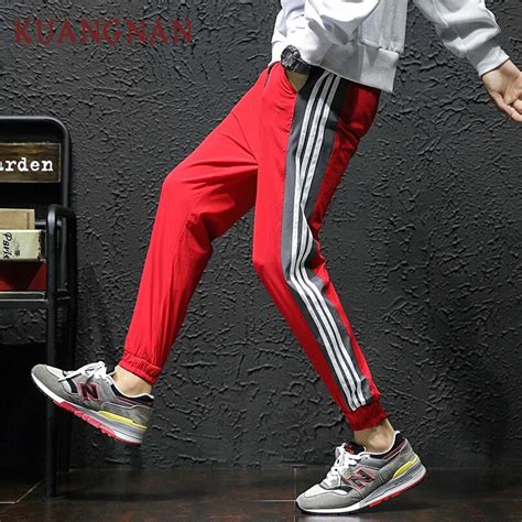 Kuangnan Striped Streetwear Pants Men Jogger Hip Hop Harem Pants Men