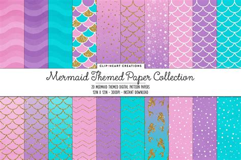 Mermaid Themed Paper Digital Papers - 20 papers