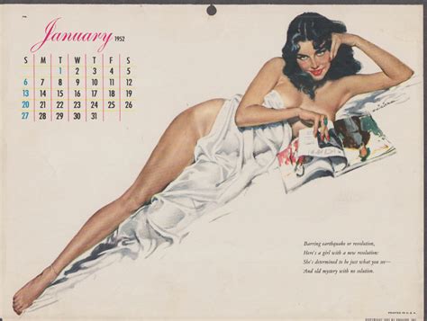 Chiriaka Pin Up Calendar Page Esquire 1 1952 Brunette Nude Wrapper In Sheet