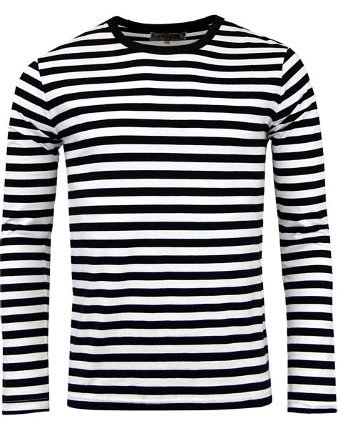 Retrorocket Retro 1960s Mod Stripe Long Sleeve T Shirt In Black And White