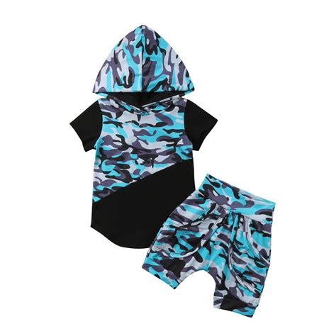 2pcs Kids Camo Hooded Clothes Set Newborn Baby Boy Girl Camouflage