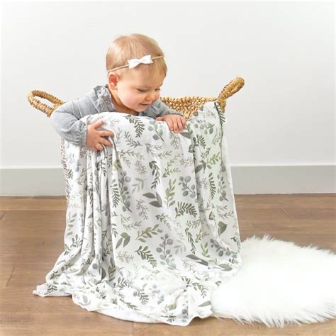 Extra Soft Stretchy Knit Swaddle Blanket Graceful Greenery Baby Girl