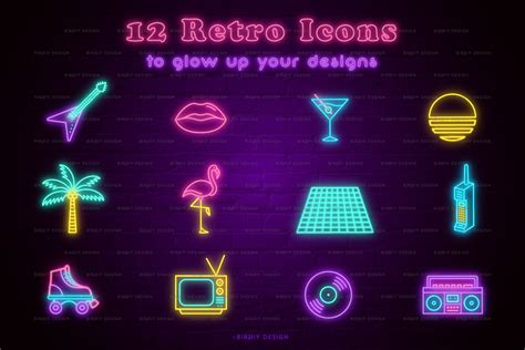 Retro Glow 80s Neon Icon Set 357001 Icons Design Bundles