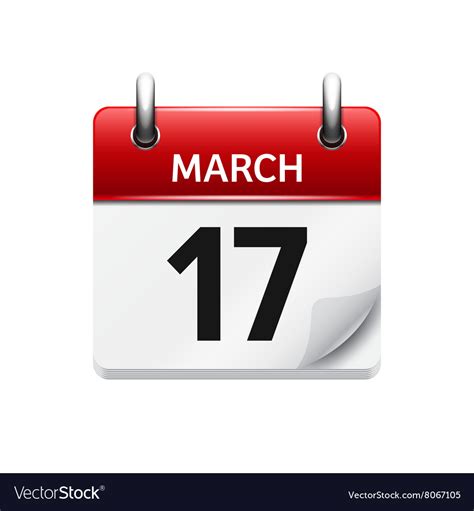 March 17 Flat Daily Calendar Icon Date Royalty Free Vector