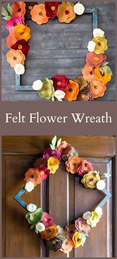 Felt Flower Wreath In Fall Colors Hearth And Vine Felt Flower