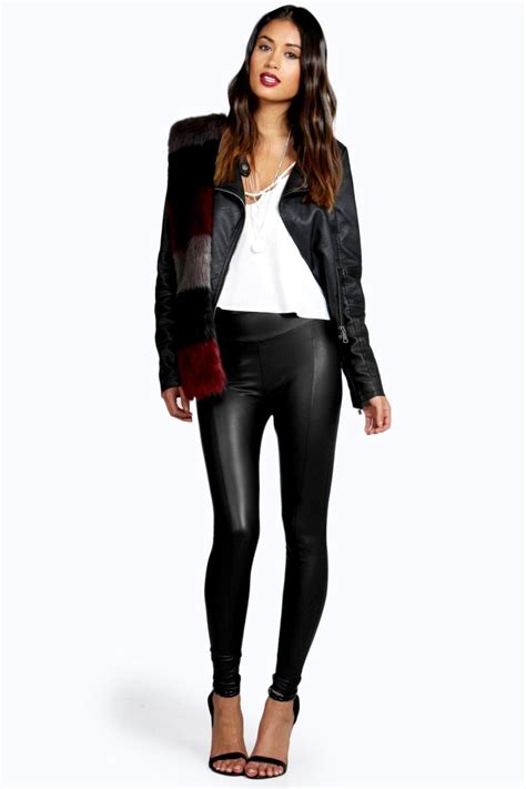 Leather leggings are having a major moment, thanks in no small part to their ability to instantly elevate damn near whatever you don, from a roomy overcoat to a fitted monochromatic outfit. Valentina Seamed Front Leather Look Legging | Fashion ...