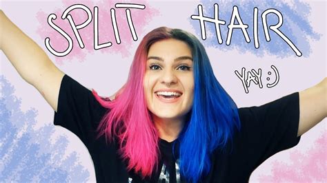 Split hair color is a hot new expressive trend right now. DIY: SPLIT HAIR DYE pink & blue - YouTube
