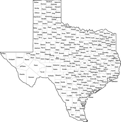 Texas County Map with Names