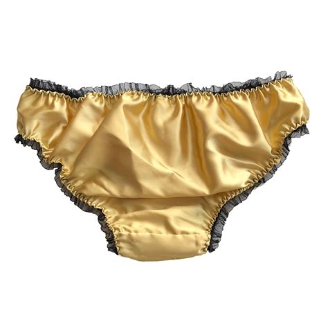 Gold Satin Frilly Sissy Panties Bikini Knicker Underwear Briefs Size