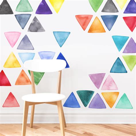 Large Rainbow Watercolor Triangles Fabric Wall Decal Color Etsy