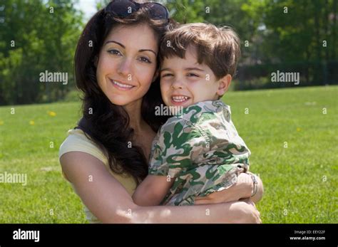 Mother And Son Outdoors Stock Photo Alamy