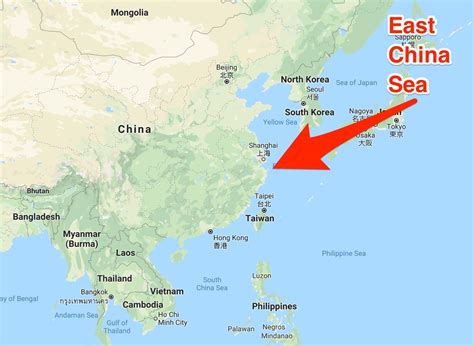 East China Sea On Asia Map United States Map