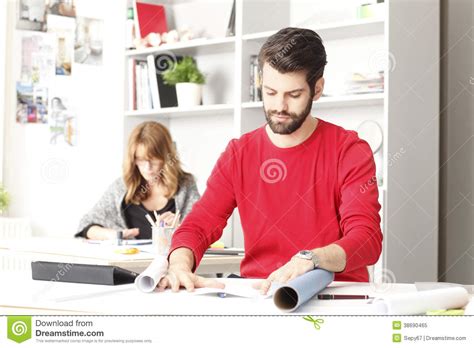 Young Architect Working In Studio Stock Image Image Of Digital