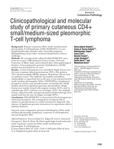 Pdf Clinicopathological And Molecular Study Of Primary Cutaneous Cd4