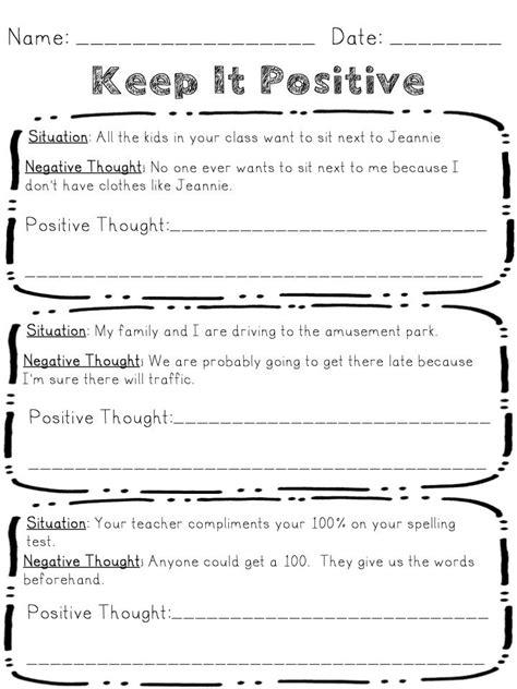 Printable Positive Attitude Worksheets Pdf