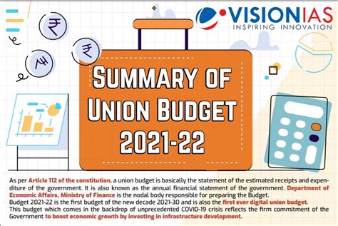 Vision Ias Summary Of Union Budget 2021 2022 Pdf Vision