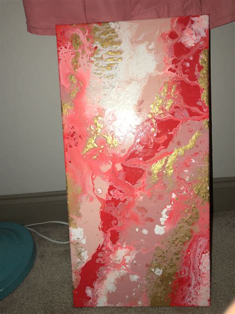 Pink And Gold Acrylic Pour Painting With Varnish Finish Pour Painting