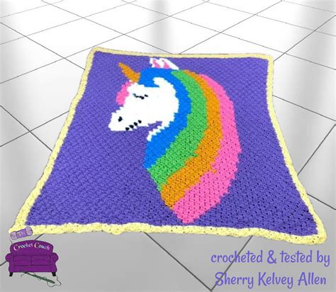 Unicorn Head Blanket C2c Crochet Pattern Written Row Counts C2c