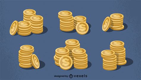 Gold Money Coins Stacks Set Vector Download
