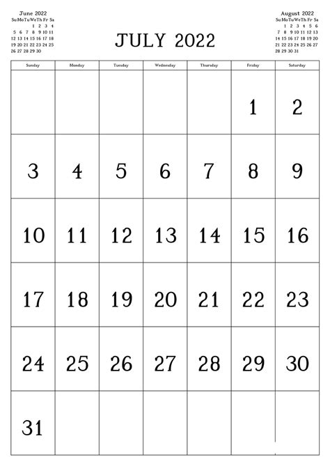 Printale July 2022 Calendar Printableall
