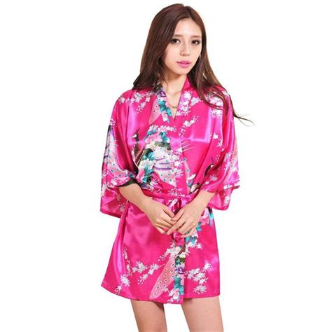 Buy Hot Pink Chinese Women Silk Rayon Mini Robe Sexy Kimono Bath Gown Intimate