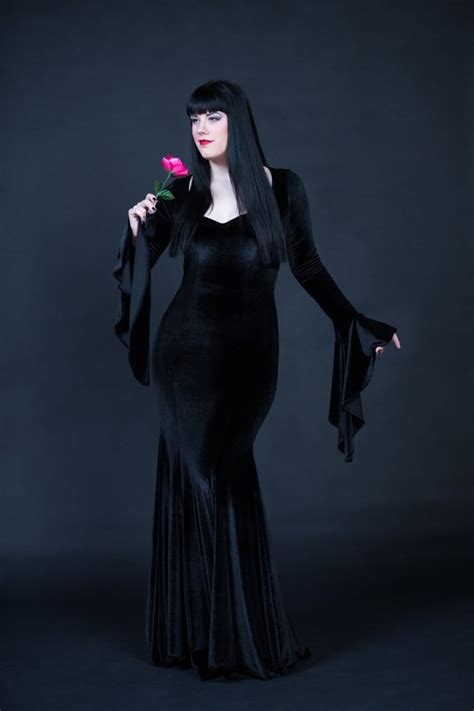 Morticia Addams Cosplay Black Velvet Dress Sexy Witch Costume Etsy