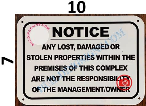 NOTICE ANY LOST DAMAGED OR STOLEN PROPERTIES WITHIN THE PREMISES HPD SIGNS THE OFFICIAL STORE