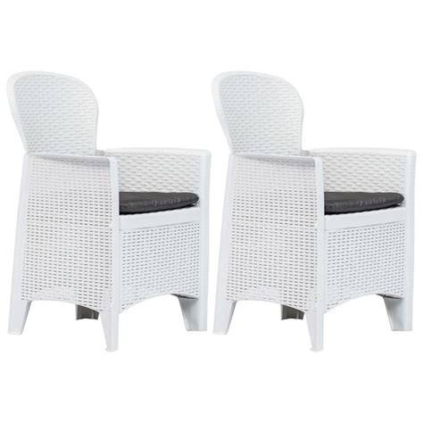 Vidaxl Garden Chairs 2 Pcs With Cushion White Plastic Rattan Look