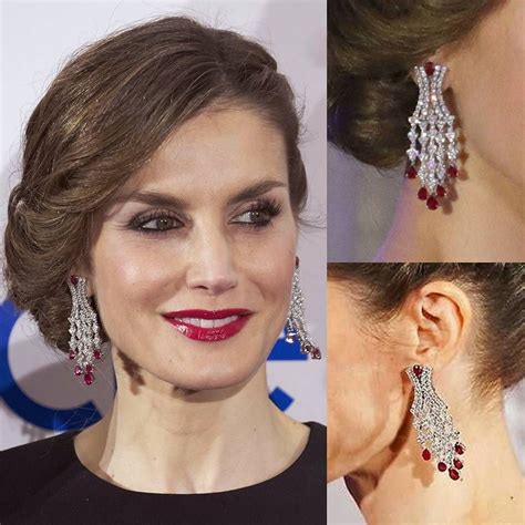 New Jewel For Queen Letizia Of Spain Diamond And Ruby Long Earrings