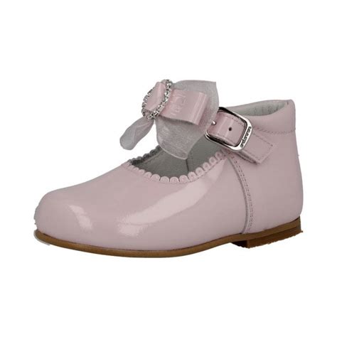 andanines girls organza bow mary jane shoe in pink patent
