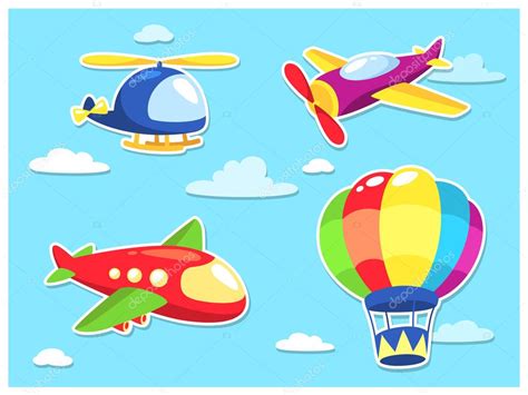 Según el medio en el que se desenvuelve: Transporte aéreo de dibujos animados Imagen Vectorial de © mikailain #106710502 | Depositphotos