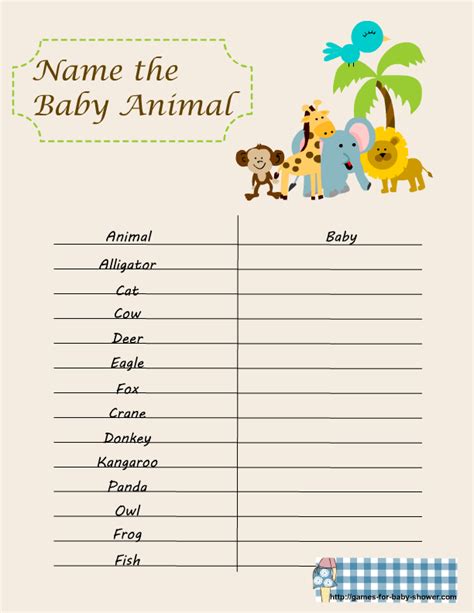 Free Printable Name The Baby Animal Game For Baby Shower