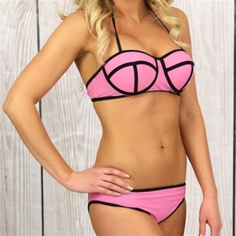 New Pink Neoprene Bikini 2pc Pink Neoprene Bikini 2pc Size Large Fits B C Cups Push Up Swim
