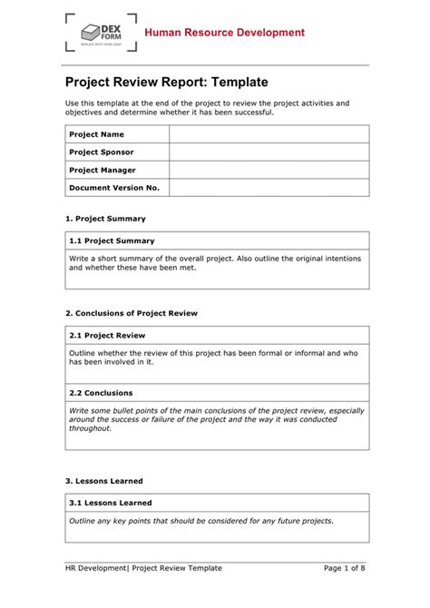 Project Review Report Template In Word And Pdf Formats