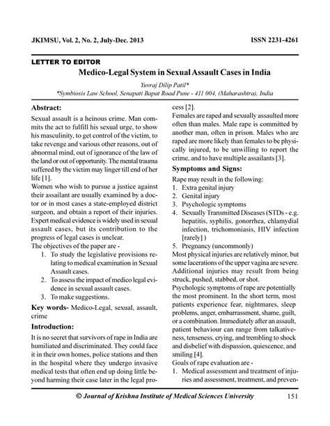 pdf medico legal system in sexual assault cases in india
