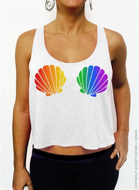 Rainbow Pride Mermaid Seashells White Crop Tank Top Gay