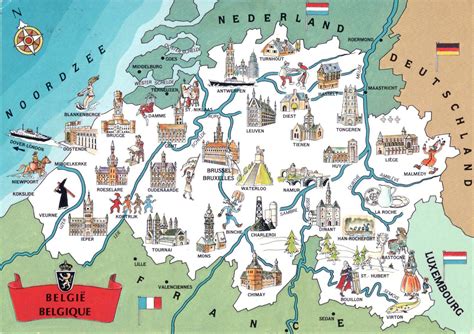 Large Detailed Tourist Illustrated Map Of Belgium Belgium Europe