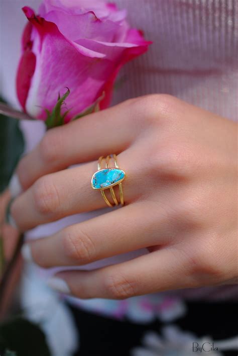 Turquoise Ring Gold Vermeil Ringstatement Ring Gemstone Etsy