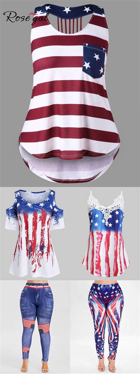 Rosegal Plus Size Holiday Style American Flag Series Tank Tops Tshirts And Jeans Leggings Plus