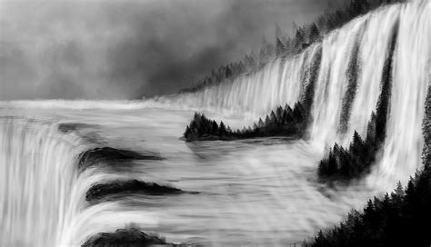 River Forest Waterfall Art Painting Wallpapers Hd Desktop And
