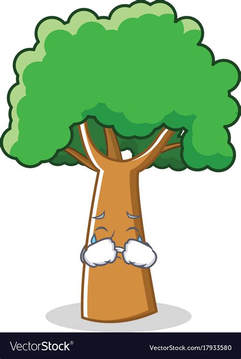 Crying Tree Character Cartoon Style Royalty Free Vector