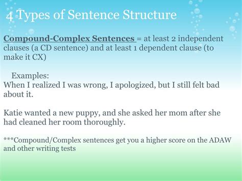 Ppt Sentence Structure 4 Types Of Sentences Powerpoint Presentation